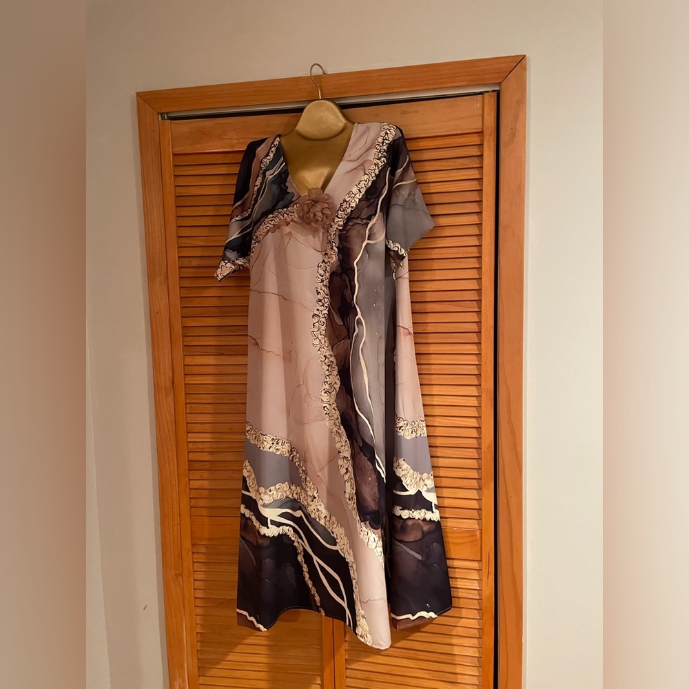 Marble Beige Print Maxi Dress